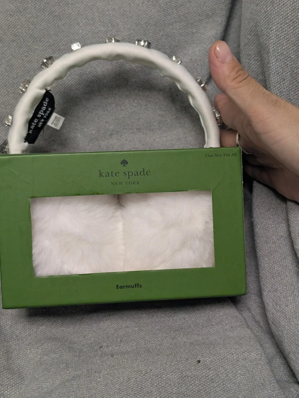 Kate spade new york White Faux Fur Rhinestone Embellished Ear Muffs